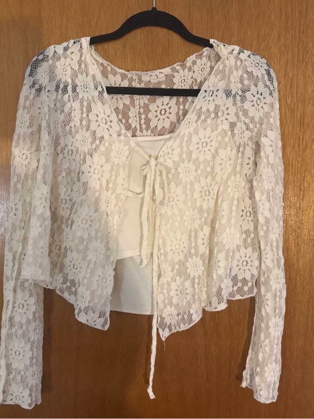 Women’s Cream Lace Tie-Front Top